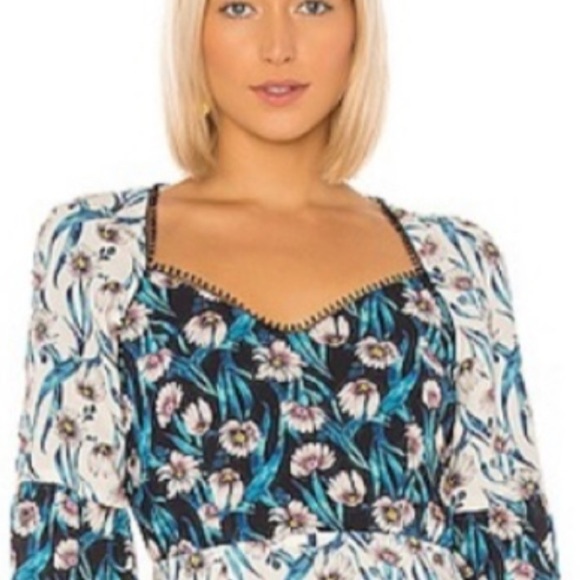 ELLIATT Emilia Long Sleeve Floral Print Asymmetrical Cocktail Mini Dress Small - Picture 5 of 10